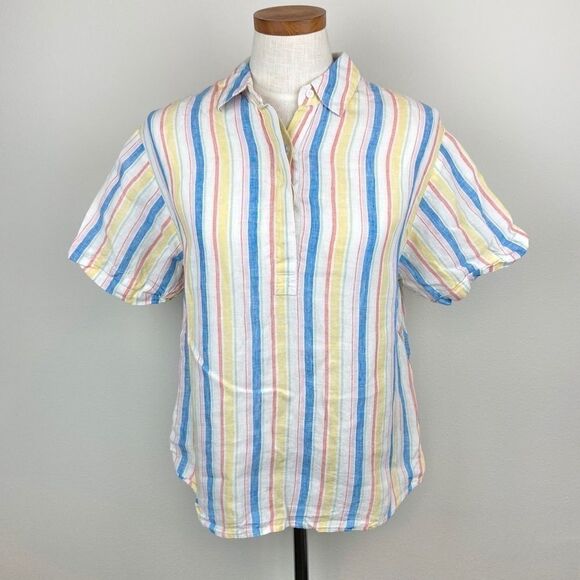 Lands’ End Short Sleeve Pastel Linen Blouse - Picture 1 of 6